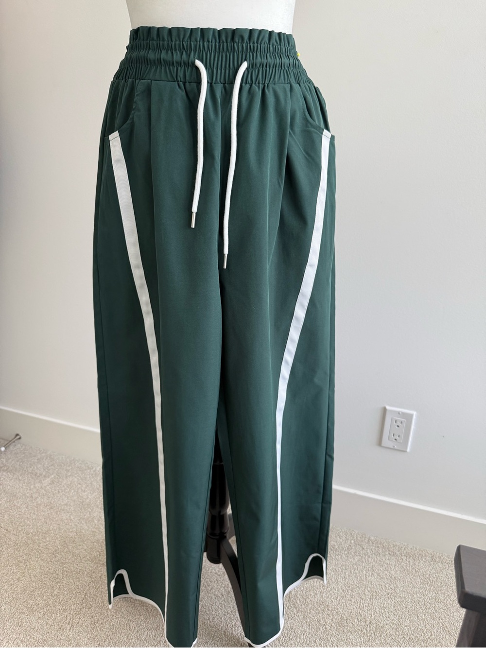 Brand New W/out Tags Dark Green Wide Joggers with White Trim